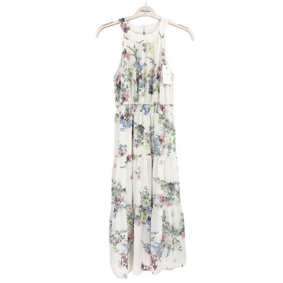 Ted Baker Kahlay Floral Print Smocked Halter Sleeveless White Midi Dress 8 - Picture 3 of 7